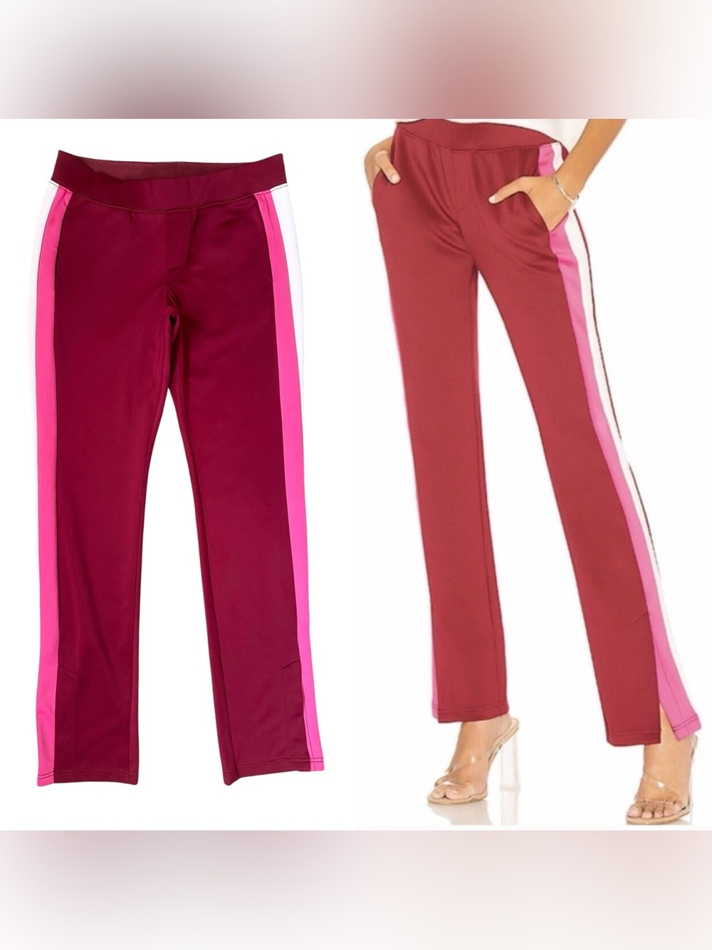 PAM & GELA MICRO-SCUBA SIDE SLIT TRACK PANT~ BURGUNDY PINK Size Small